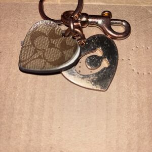 Coach Dual Heart Keychain in Brown and Gold
